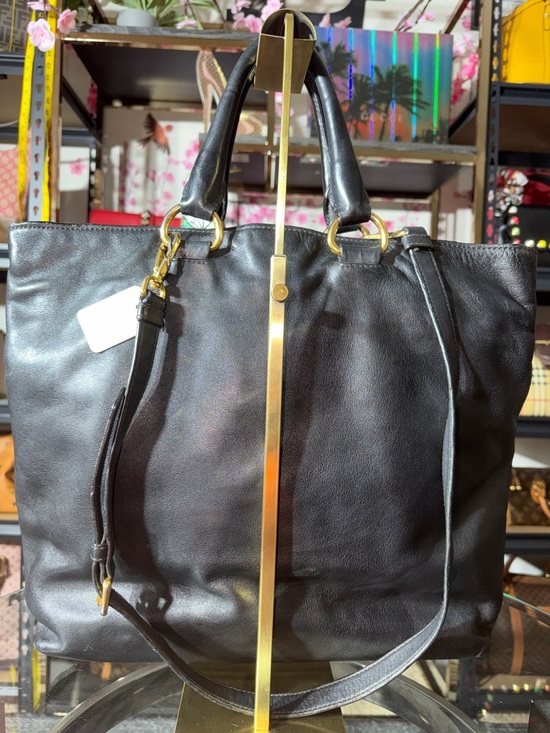 Prada Black Leather Tote with Multicolor Silk Scarf - Picture 4 of 8